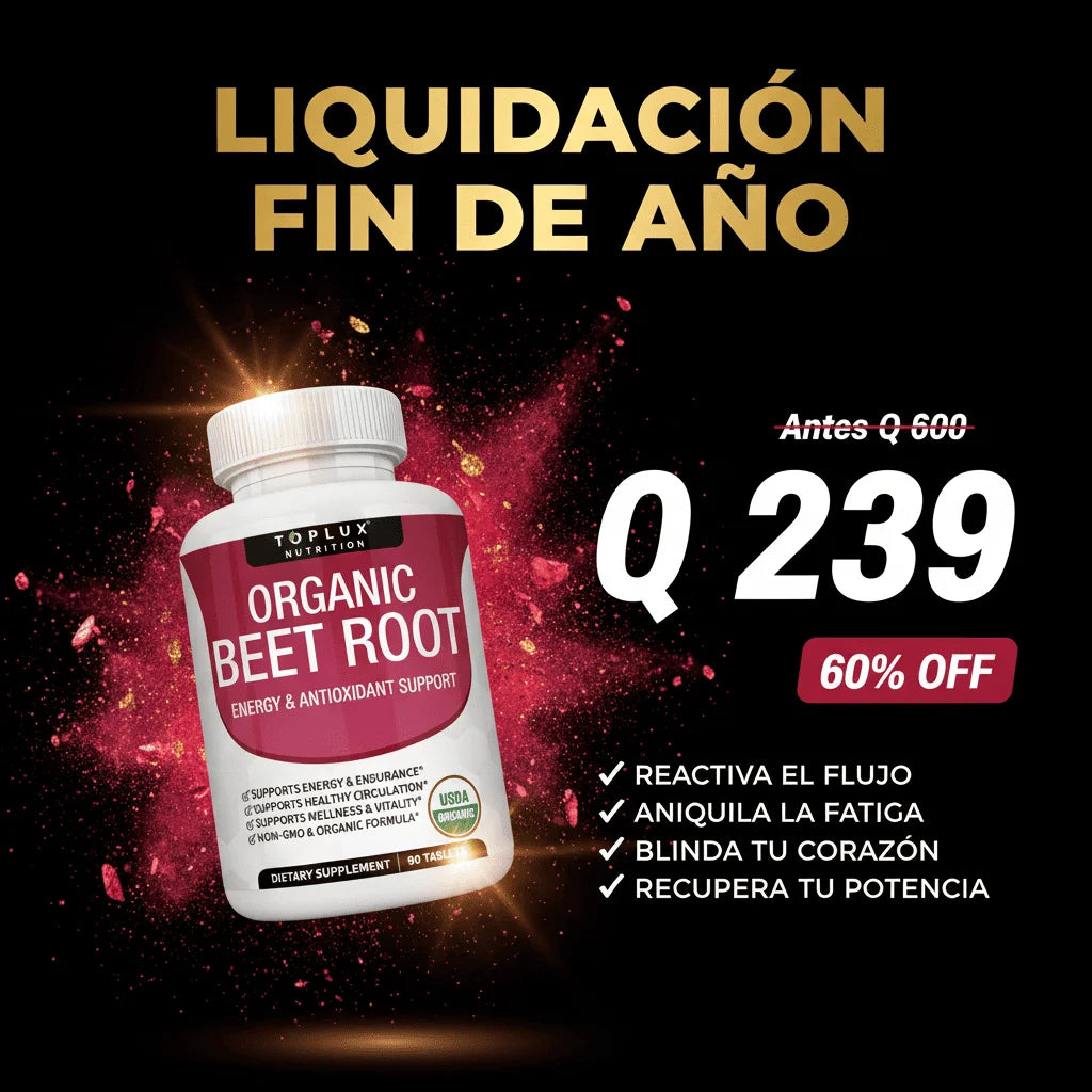 Toplux Organic Beet Root | Fórmula Americana 2040mg | Reactiva tu Circulación y Potencia